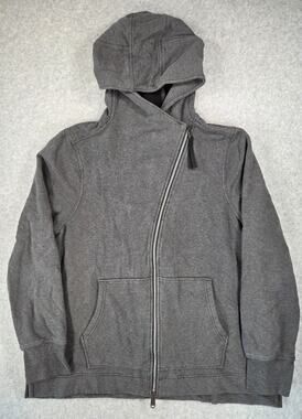 Athleta Retroplush Asymmetrical Zip Hoodie Charcoal Gray Fleece Jacket XL cozy